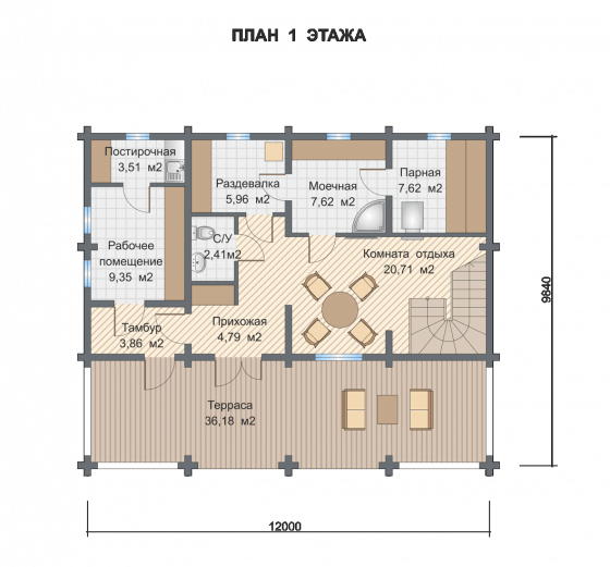 Базовые планировки Баня из клееного бруса Иннсбрук 1