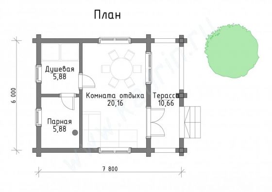 Базовые планировки Баня из клееного бруса Мидленд 1