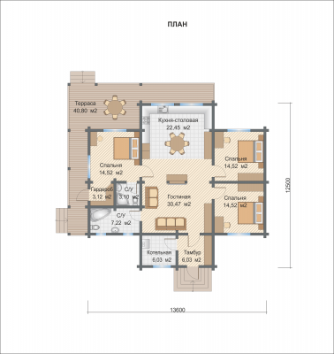 Базовые планировки Дом из клееного бруса Ларедо 1